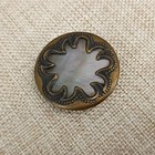 Antique Victorian Button Brass Over Mother Of Pearl Inlay Design Floral Sewing