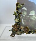 Vintage Floral Enamel Cast Metal Picture Frame - Accented With Crystals 
