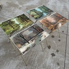 4 Robert Wood Folding Tv Trays Lithograph Landscape 4 Seasons Mcm Summer Winter