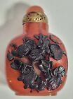 Antique Chinese Snuff Bottle 1830 Cornelian Onyx Red W fish Motif High Relief