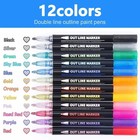 Super Sparkle Markers Double Line Outline Pens  12 Colors Self Outline Metallic