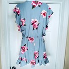 Umgee Usa Women s Small Blue Floral Romper Ruffles V-neck Elastic Waist