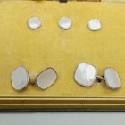 Vintage Swank Cufflinks Studs Set Silver Tone Mother Of Pearl Mens Formal Gift B