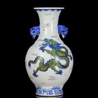 A Pair Chinese Doucai Porcelain Hand-painted Exquisite Dragon Pattern Vase 25498