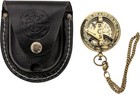 Brass Sundial Compass With Leather Case And Chain - Push Open Compass