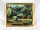 Japanese Vintage Mid Century Landscape Oil Painting  Antique Asian Art Deco