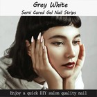 Iqxge Grey White Semi Cured Gel Nail Strips 20pcs Uv Gel Nail Stickers Wrap     