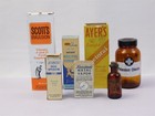 Vtg Lot Medicine Drug Store Pharmacy Glass Bottles Prop Ayer s Scott s Weyth