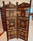 Atq 20th Century India 4-panel Hand Painted-carved Teak Wood Screen room Divider