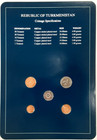 Set Of 7 Turkmenistan Coins Dated 1993 In Info Card W stamp   Postmark