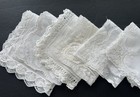A  Lot 6 Vintage White Hankies Handmade Brussels Princess Lace Wedding Bride