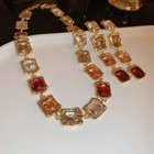 Gold Plated Alloy Necklace Multi Color Simulated Gemstone  Collar Earring Set