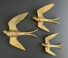 Vintage Burwood Flying Swallow Birds Wall Decor Set 3  2682 Gold Mcm 1974 Usa