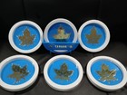 6 Retro Blue Vintage Souvenir Of Canada Plastic Maple Leaf Coasters 