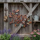 Personalized House Number Metal Sign Oak Leaf Address Plaque Farmhouse Decor