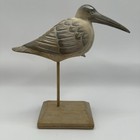 Hand Carved Wood Bird Shorebird Sandpiper Decoy On Wood Pedestal Decor Vtg