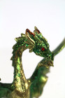 Dragon Cast Metal Metallic Green   Gold Red Eyes Mystical Figurine 6  Tall
