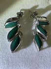 Sterling Silver 925 With Inlaid Turquoise Dangle Pierced Earrings Vintage Rare