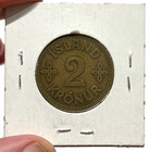 1929 Iceland 2 Kronur Coats Of Arms Coin Low Mintage Key Date
