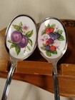 Vintage Avon Enameled Fruit Spoons  Set 4  W wooden Display Rack