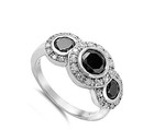 Black Cz Trio Halo Round Cocktail Ring New  925 Sterling Silver Band Sizes 5-10