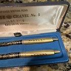 Vintage Chanel No  5 Arpege 14kt Gold Filigree Ballpoint 2 Pen Set Writing