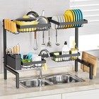 2 Tier Over The Sink Dish Drying Rack W  Utensil Holder Space Saver For Kitchen