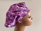 Surgical Scrub Cap  Bouffant   Women   s Hat  Purple Tie Dye Flowers
