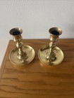 Vintage Pair Brass Round Base Candlestick Holders 5    Tall Heavy 