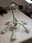 Vintage Mid Century Modern Atomic Sputnik Chandelier 5 Light Green Ceiling Lamp
