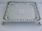 Rare Early Coin Silver Square Salver Footed Repousse Dish By Warner 11oz Mark