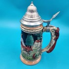 German Ceramic Beer Stein 9  Lidded   Made In West Germany   With Pewter Lid 