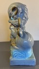 Vintage Chalkware Gray Kitty Cat Bank 4 5    X 4 5    X 10  25   