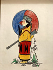 Original Gaylon Young Native American Folk Pencil Art Signed 1999 8 5 x5 