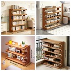 Bamboo Shoe Rack Compact Shoe Organizer Shoe Shelving Unit Space-saving Entryway