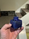 Pair Of Pretty Antique Cobalt Blue Square Ink Well Bottles Diff Styles 1920s Era