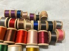 24 Assorted Vintage Wood Spools Of Silk Thread