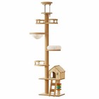 Adjustable Height Floor To Ceiling Cat Tree Tower Wood Condo W scratching Post