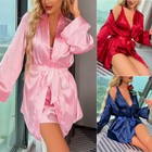 Women s Lace-trim Silk Robes Bride Bridesmaid Kimono Satin Bathrobe Sleepwear Us