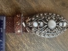 Western Rhinestone Oval Belt Buckle Silver Tone Boho Cowgirl Statement