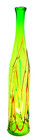 23-inch-tall Hand-blown Green Art Glass Bottle Red Blue Splatter Ribbons