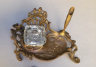 Vintage Antique Victorian Art Nouveau Style Gilt Metal Inkwell Stand  Pen Holder