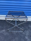 Vintage Mid Century Modern Chrome Side Table Smoked Glass Z-base End Table 70s