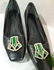 Vtg Distinctive Mid-century Sparkly Clear   Emerald Green Rhinestones Shoe Clips