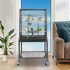 Large Bird Cage 53  Wrought Iron Parrot Cage W rolling Stand For Parakeets Black