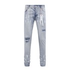 Light Blue Purple Brand Men s Personality Logo Fashion Slim Fit Splash-ink Jeans