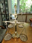 Antique 19th C  Maco Braga Portugal Ornate Brass Double Beam Balance Scale