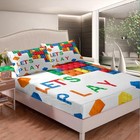 Building Block Print Fitted Sheet Twin Size Kids Brick Styles Bedding Set For   