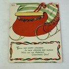 Vintage Christmas Card Cute Kids In Sleigh Double Sided Stand Up Unused