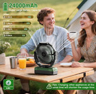 Ventilador Camping 3 En 1 Port  til 24000mah Recargable Con Luz Y Mando Verde